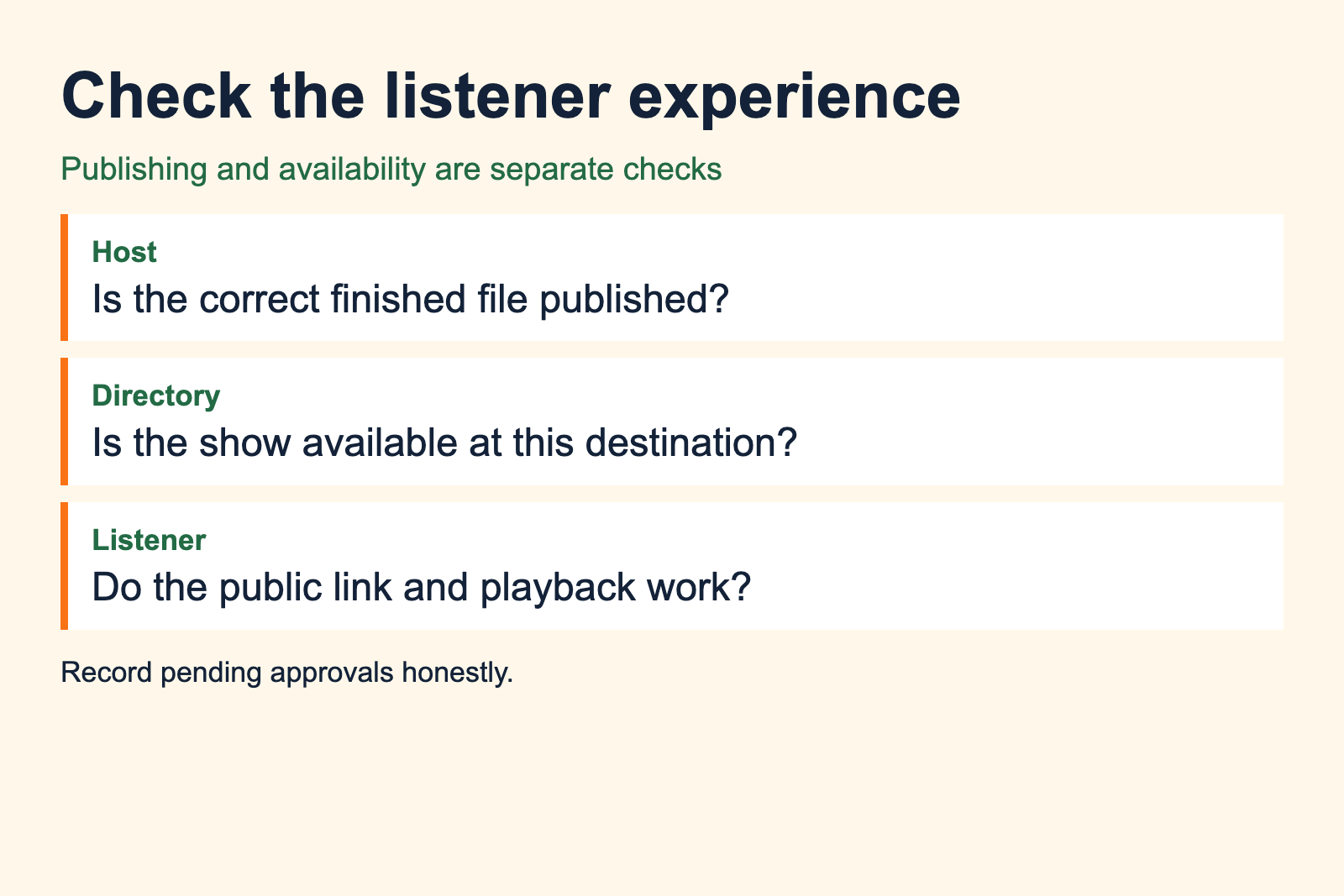 Release worksheet checks the host file, directory listing and listener playback