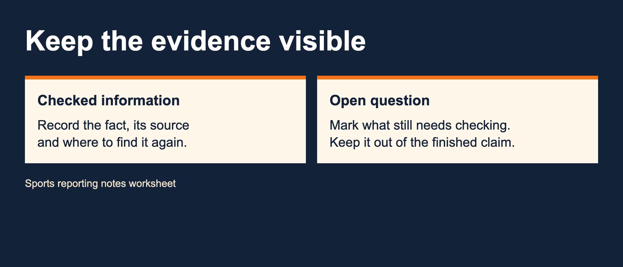 Reporting worksheet separates checked information from open questions